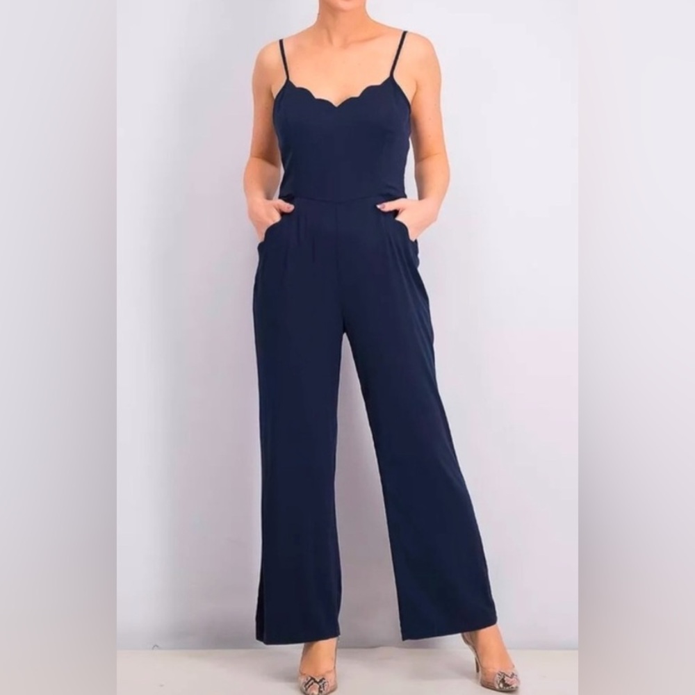 NWT Market & Spruce Midnight Blue Chandelle Scallop Jumpsuit